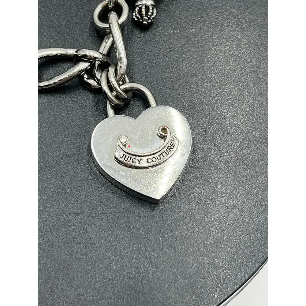 Juicy Couture Vintage Silver Tone Chunky Toggle Heart Charm Starter Bracelet‎